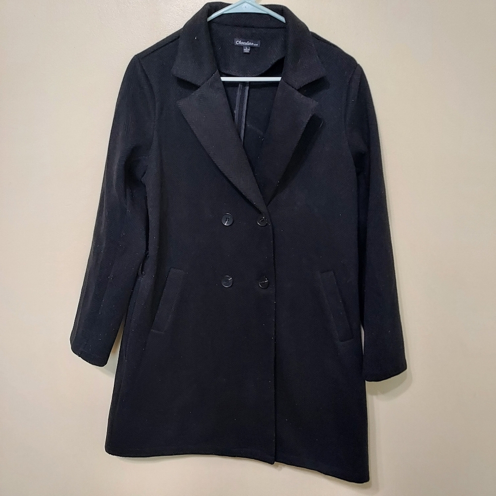 Chocolate USA Classic Black Longline Warm Winter Double Breasted Pea coat Large